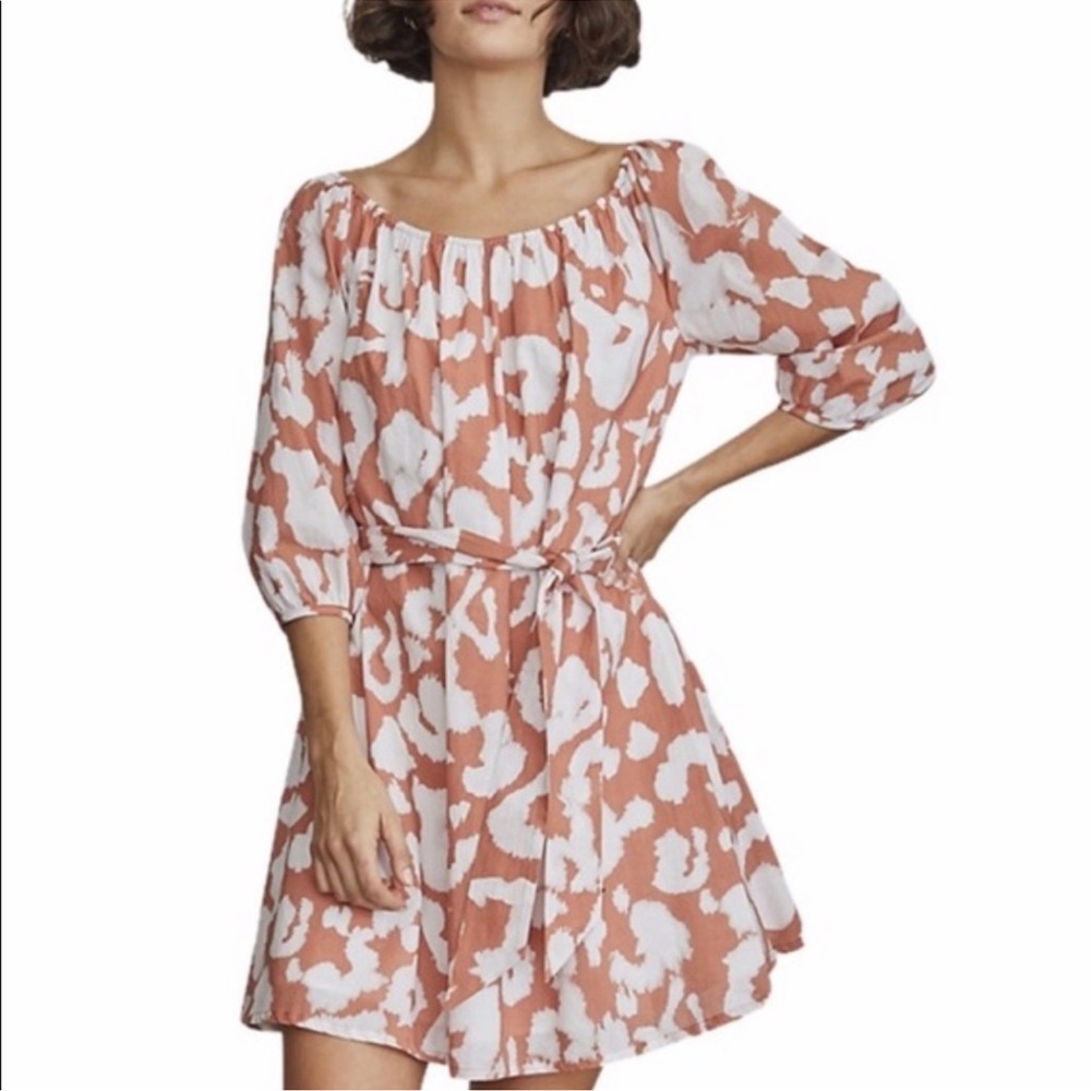 Elizabeth & James Orange White Boho Tie Dye Fit & Flare Cotton Dress | Size L